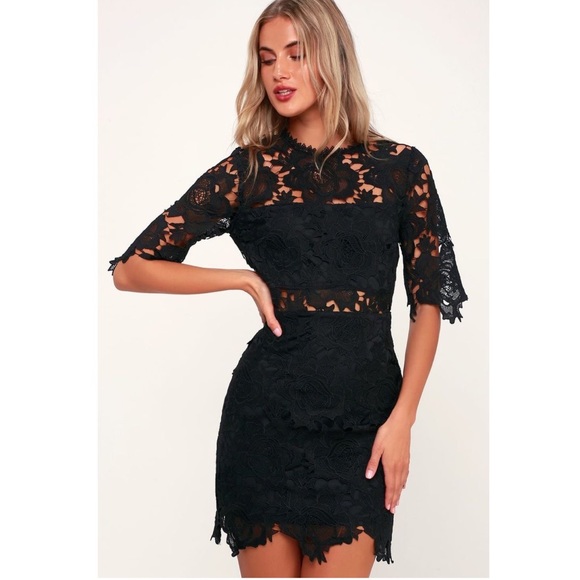 NWT Lulus A Fine Romance Black Lace Sheath Dress Size Medium - Picture 2 of 14